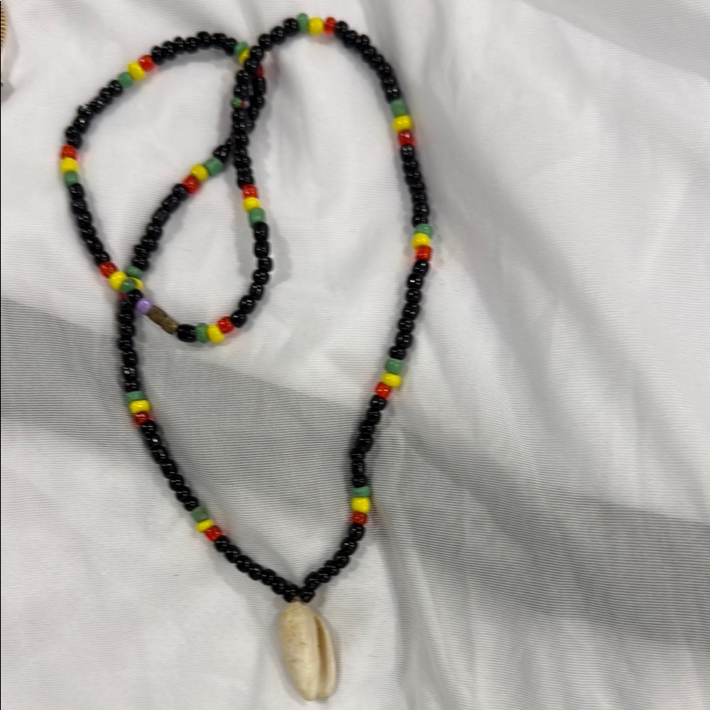 Handmade Multicolor Beaded Necklace with Shell Pendant